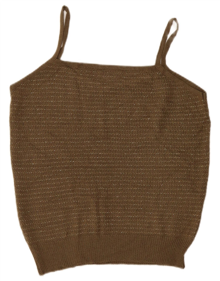 Vintage Womens Knit Cami Top UK 14 Medium Khaki
