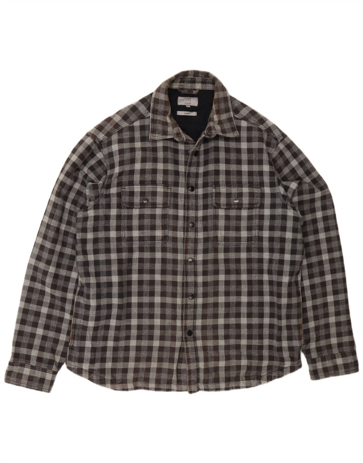 Marks & Spencer Mens Regular Fit Overshirt Flannel Shirt XL Grey Gingham