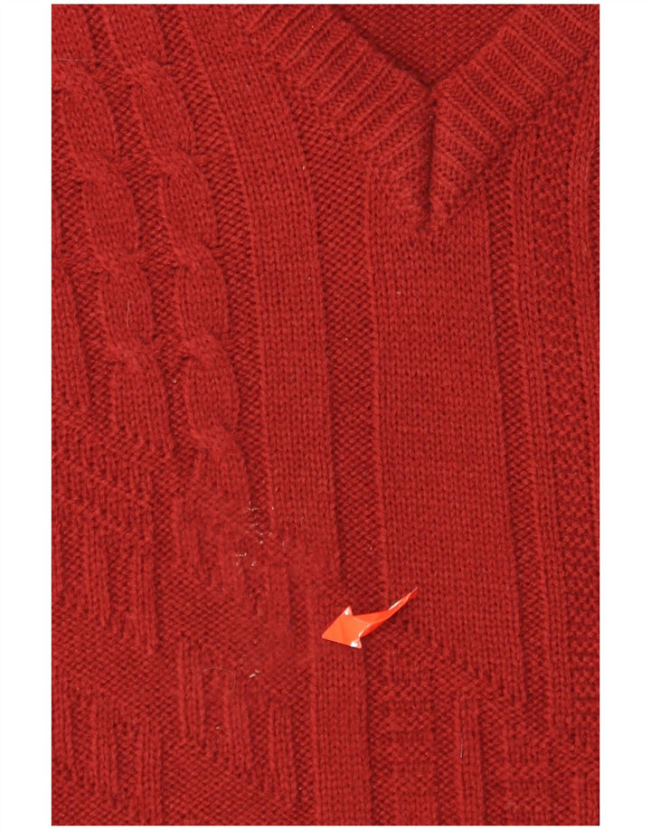 Jacques Lorant Mens V-Neck Jumper Sweater UK 38/40 Medium Red Polyacrylic