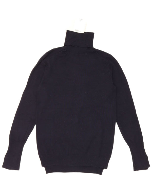 Maglione maglione a collo alto da donna Zara UK 12 viscosa blu navy medio
