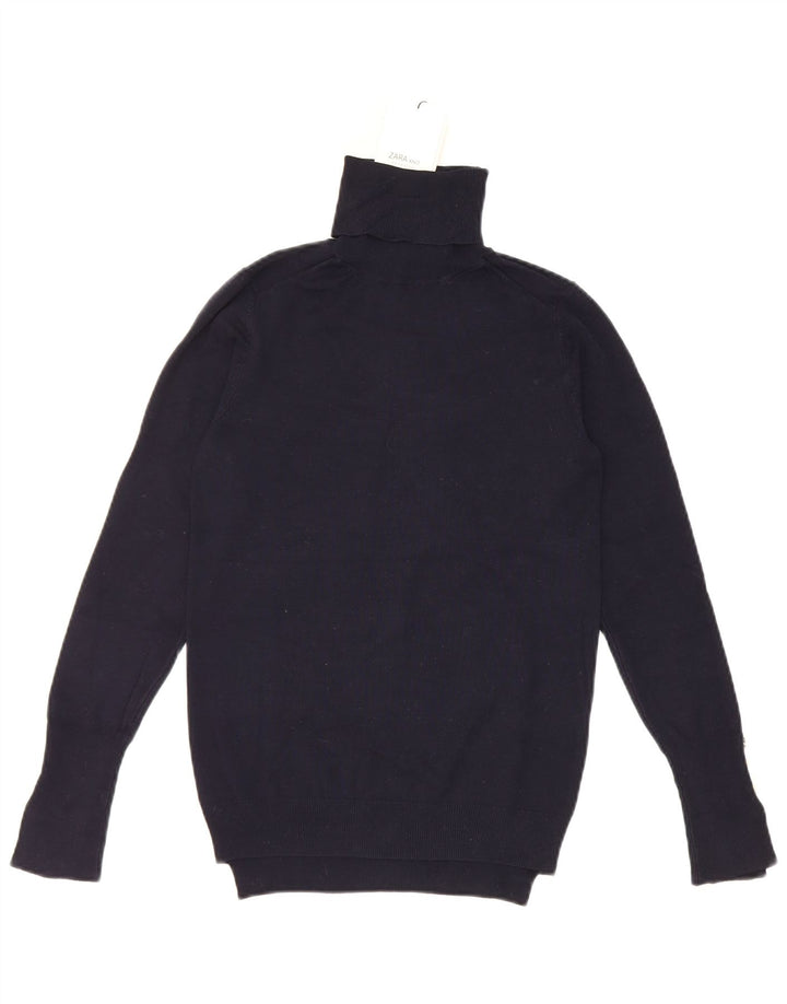 Zara Womens Roll Neck Jumper Sweater UK 12 Medium Navy Blue Viscose