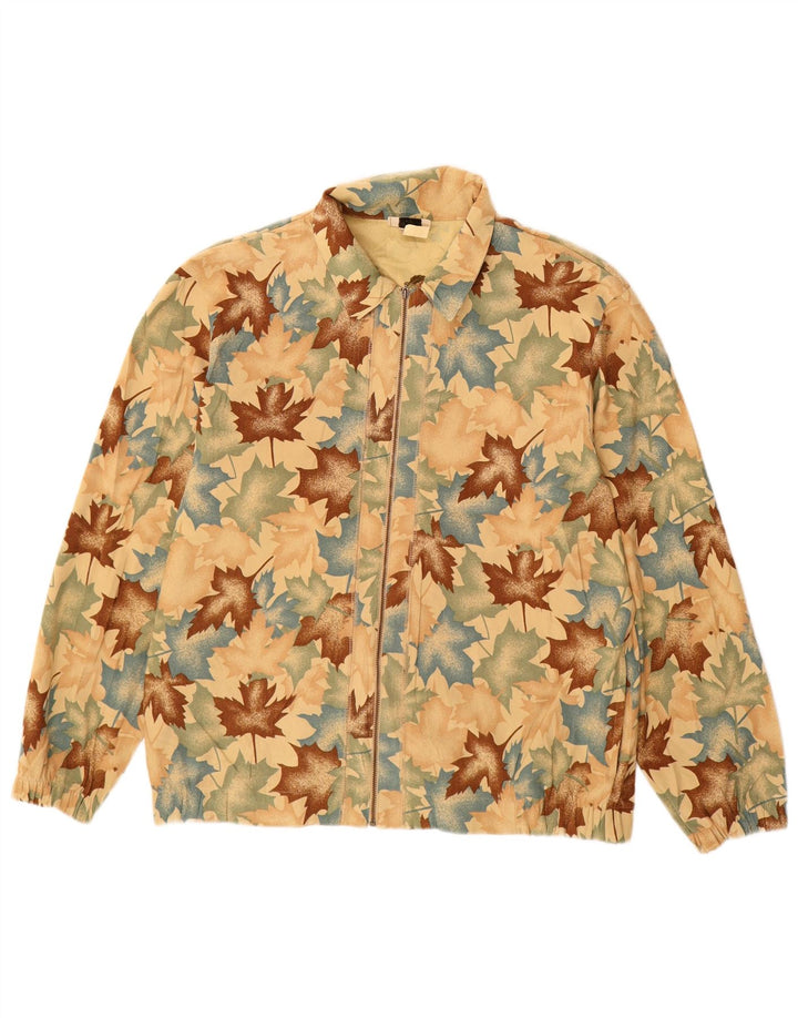 Vintage Womens Bomber Jacket UK 14 Medium Beige Floral Polyester