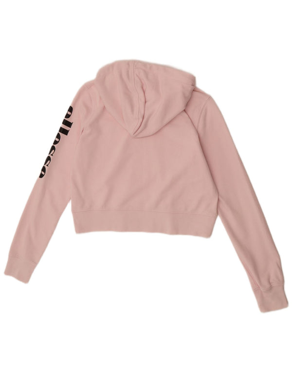 Ellesse Womens Graphic Crop Hoodie Pullover UK 6 XS Rosa Baumwolle