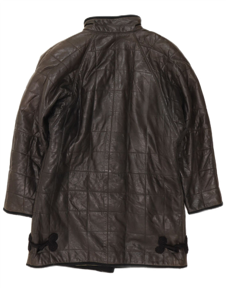 Vintage polstret læderfrakke til kvinder UK 12 Medium Black