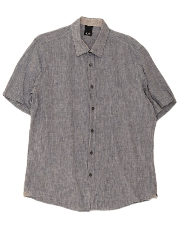Hugo Boss Chemise à manches courtes pour hommes Large Bleu Coton