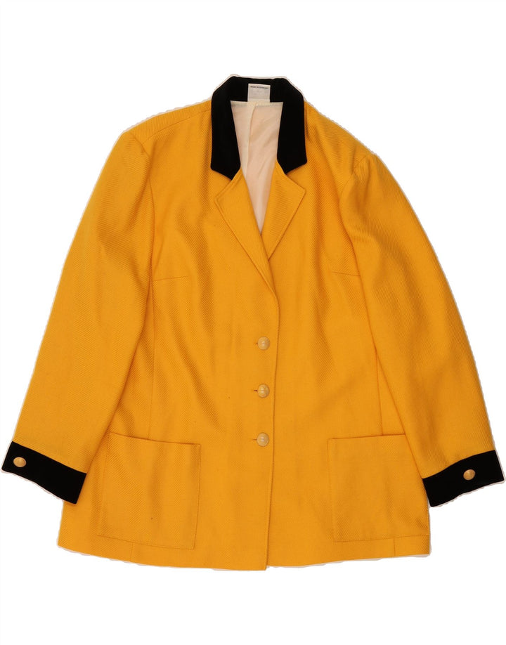 VINTAGE Womens 3 Button Blazer Jacket EU 44 XL Yellow Virgin Wool Vintage Vintage and Second-Hand Vintage from Messina Hembry 