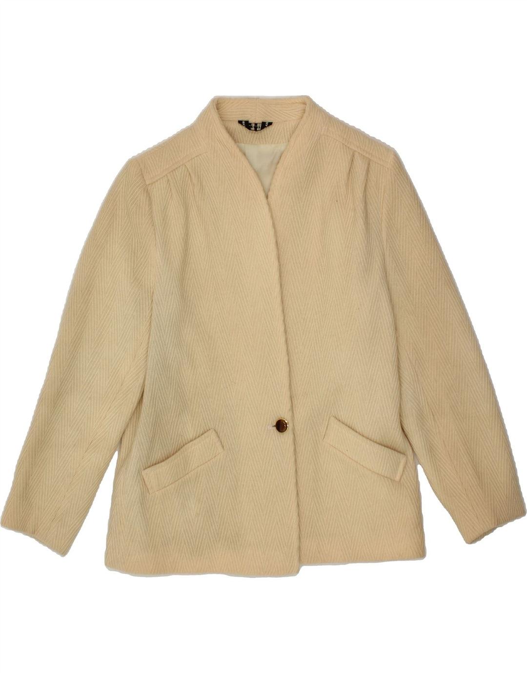 VINTAGE Womens Overcoat UK 16 Large Beige Chevron New Wool Vintage Vintage and Second-Hand Vintage from Messina Hembry 