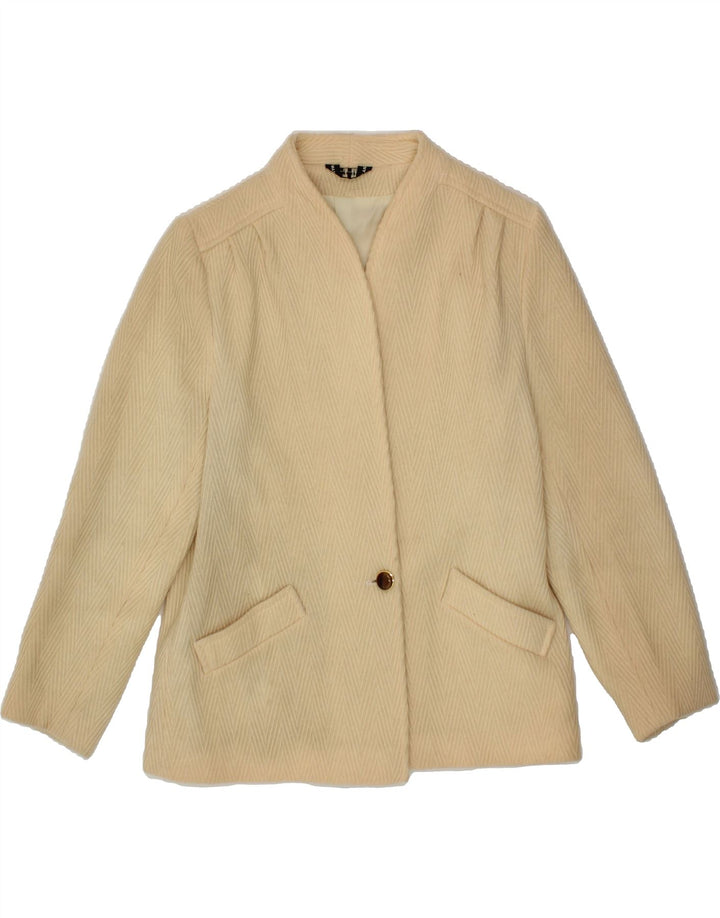 VINTAGE Womens Overcoat UK 16 Large Beige Chevron New Wool Vintage Vintage and Second-Hand Vintage from Messina Hembry 