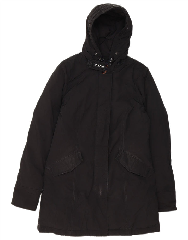 WOOLRICH Womens Oversized Hooded Padded Jacket UK 6 XS Black Polyester