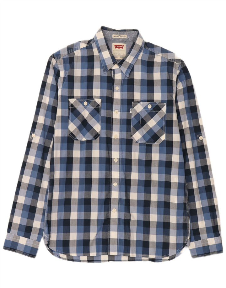 Levi's Mens Slim Fit Shirt Medium Blue Gingham Cotton