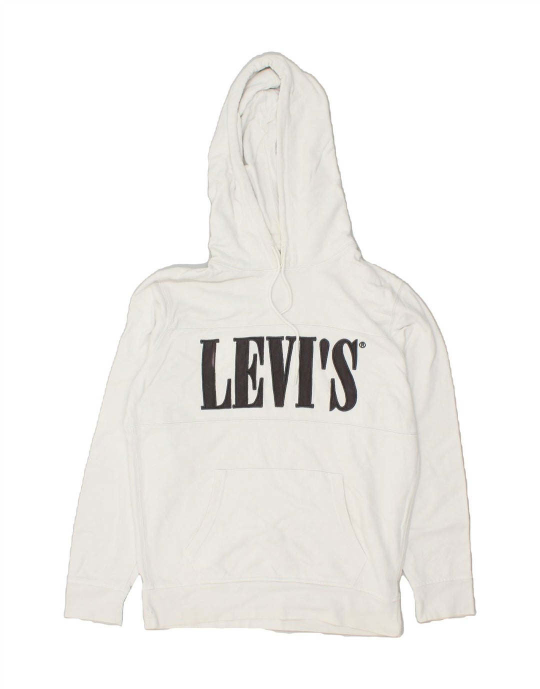 LEVI'S Mens Graphic Hoodie Jumper Small White Cotton Vintage Levi's and Second-Hand Levi's from Messina Hembry 