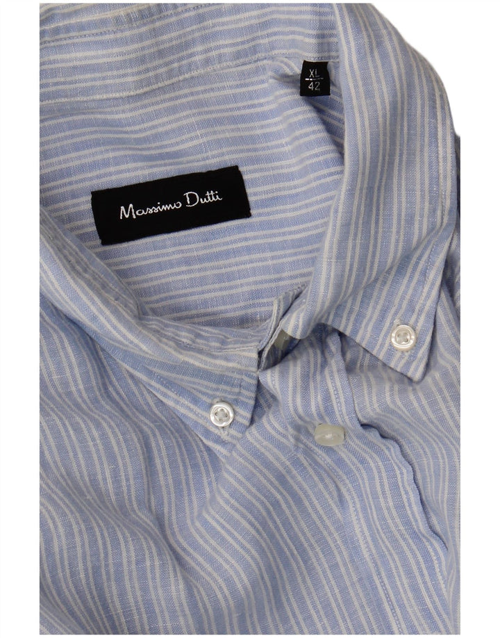 Massimo Dutti Mens Shirt XL Blue Pinstripe