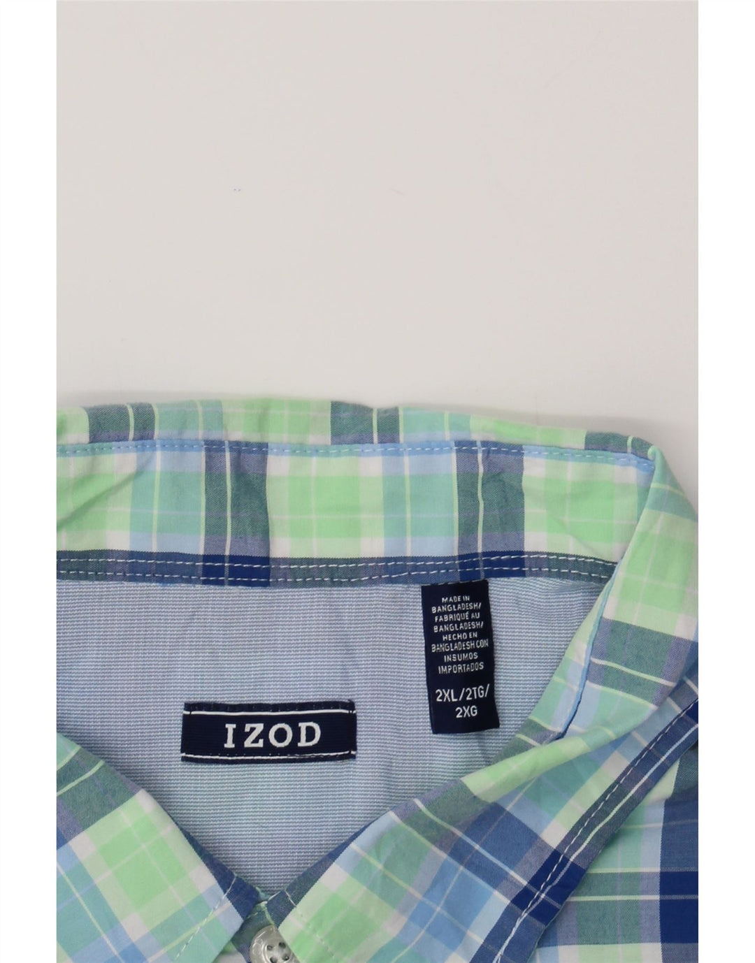 IZOD Mens Short Sleeve Shirt 2XL Blue Check Cotton Vintage Izod and Second-Hand Izod from Messina Hembry 