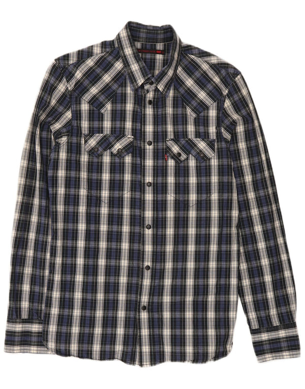 Camisa masculina Levi's média xadrez azul marinho algodão