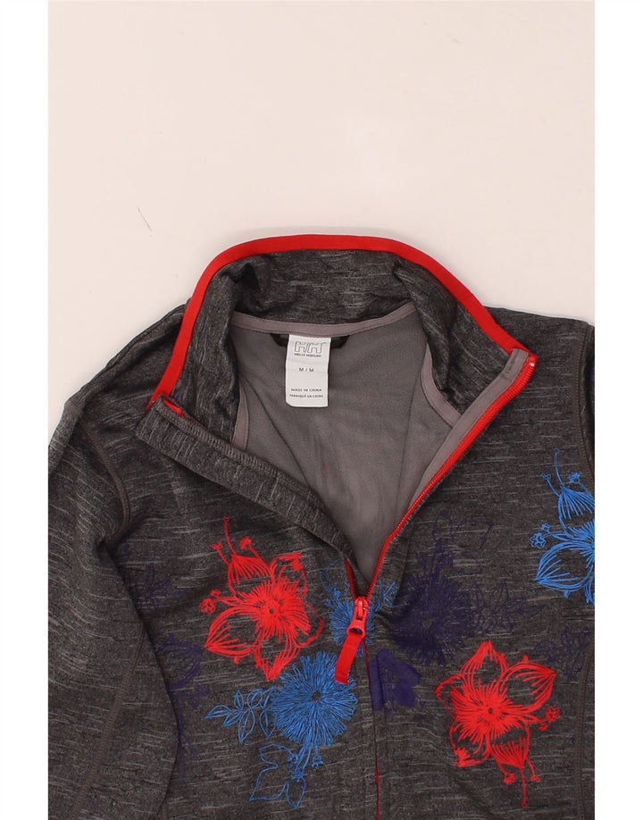 HELLY HANSEN Womens Graphic Tracksuit Top Jacket UK 14 Medium Grey Floral Vintage Helly Hansen and Second-Hand Helly Hansen from Messina Hembry 