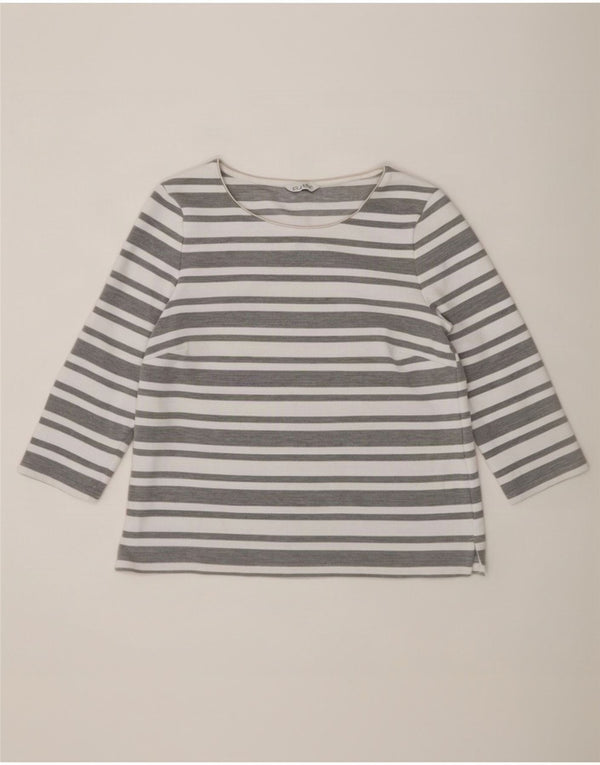 Top feminino Marks & Spencer manga 3/4 UK 12 poliéster listrado cinza médio
