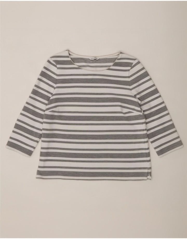 Marks & Spencer Top da donna manica 3/4 UK 12 Poliestere a righe grigio medio