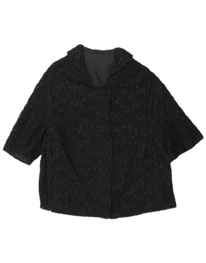 VINTAGE Womens Short Sleeve Blazer Jacket UK 12 Medium Black Floral