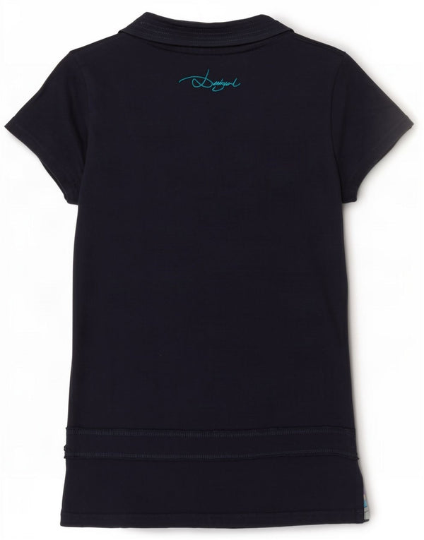 Desigual T-shirt grafica da donna Top UK 10 Small Blu navy floreale in cotone