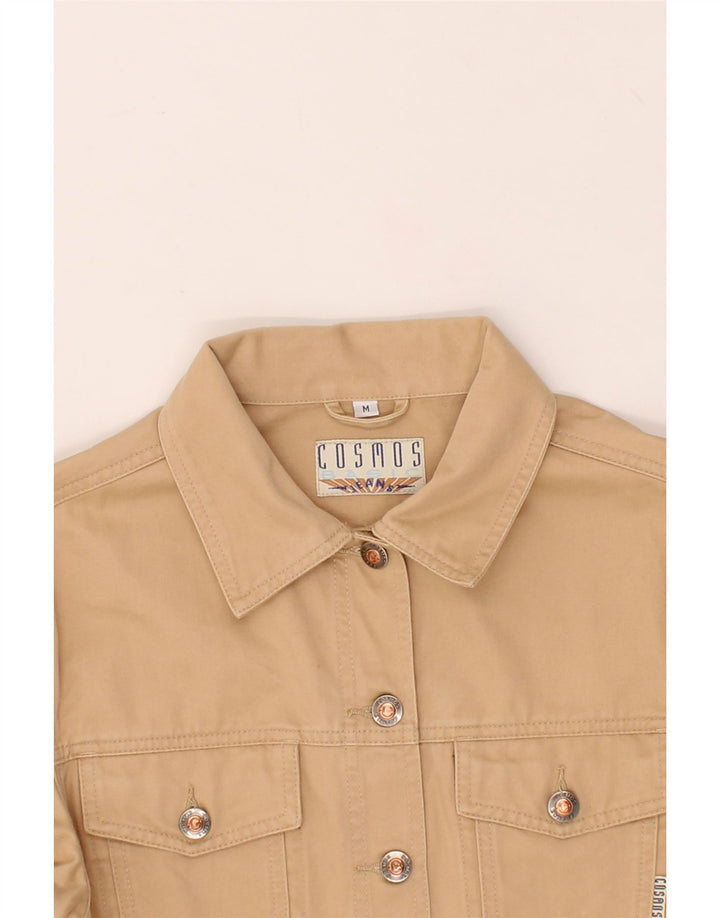 COSMOS Womens Crop Bomber Jacket UK 12 Medium Beige Cotton Vintage Cosmos and Second-Hand Cosmos from Messina Hembry 