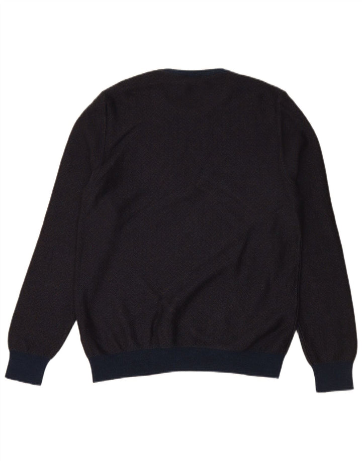 HERITAGE Mens Crew Neck Jumper Sweater IT 50 Medium Navy Blue Chevron