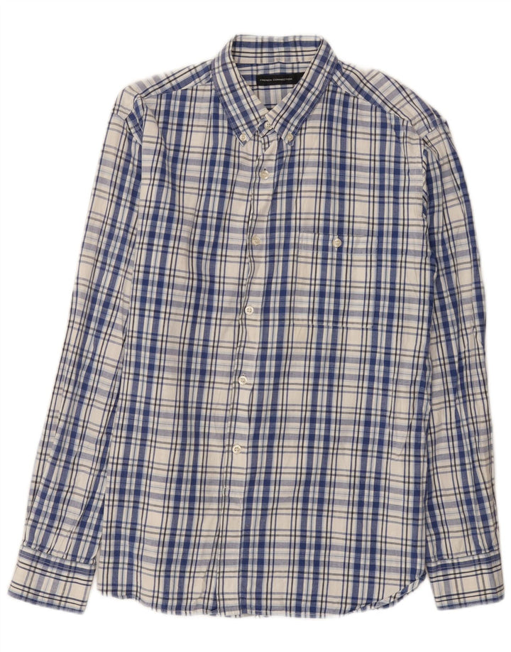 French Connection Mens Shirt Large Navy Blue Check Cotton