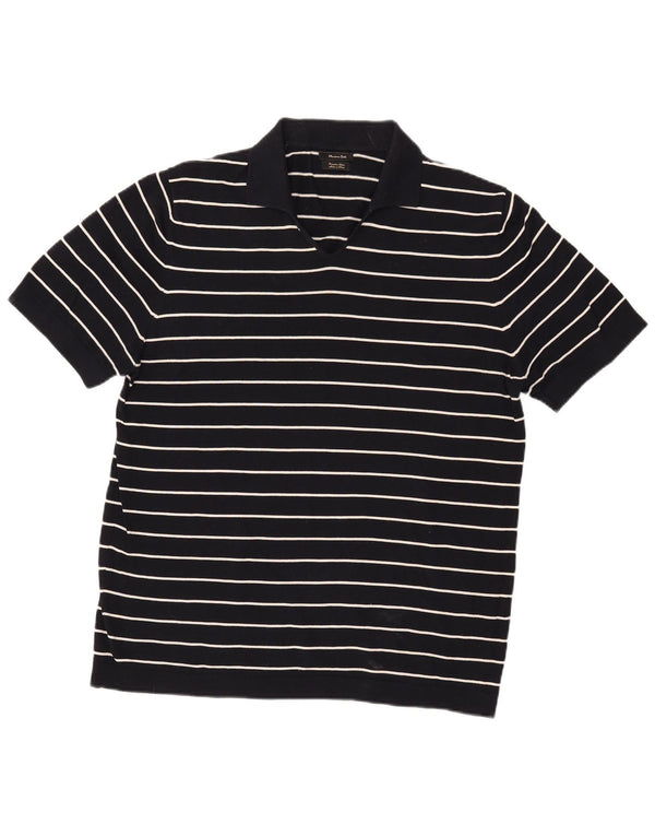 Massimo Dutti Ανδρικό Πόλο Μπλουζάκι XL Μαύρο Ριγέ Βαμβακερό Ναυτικό