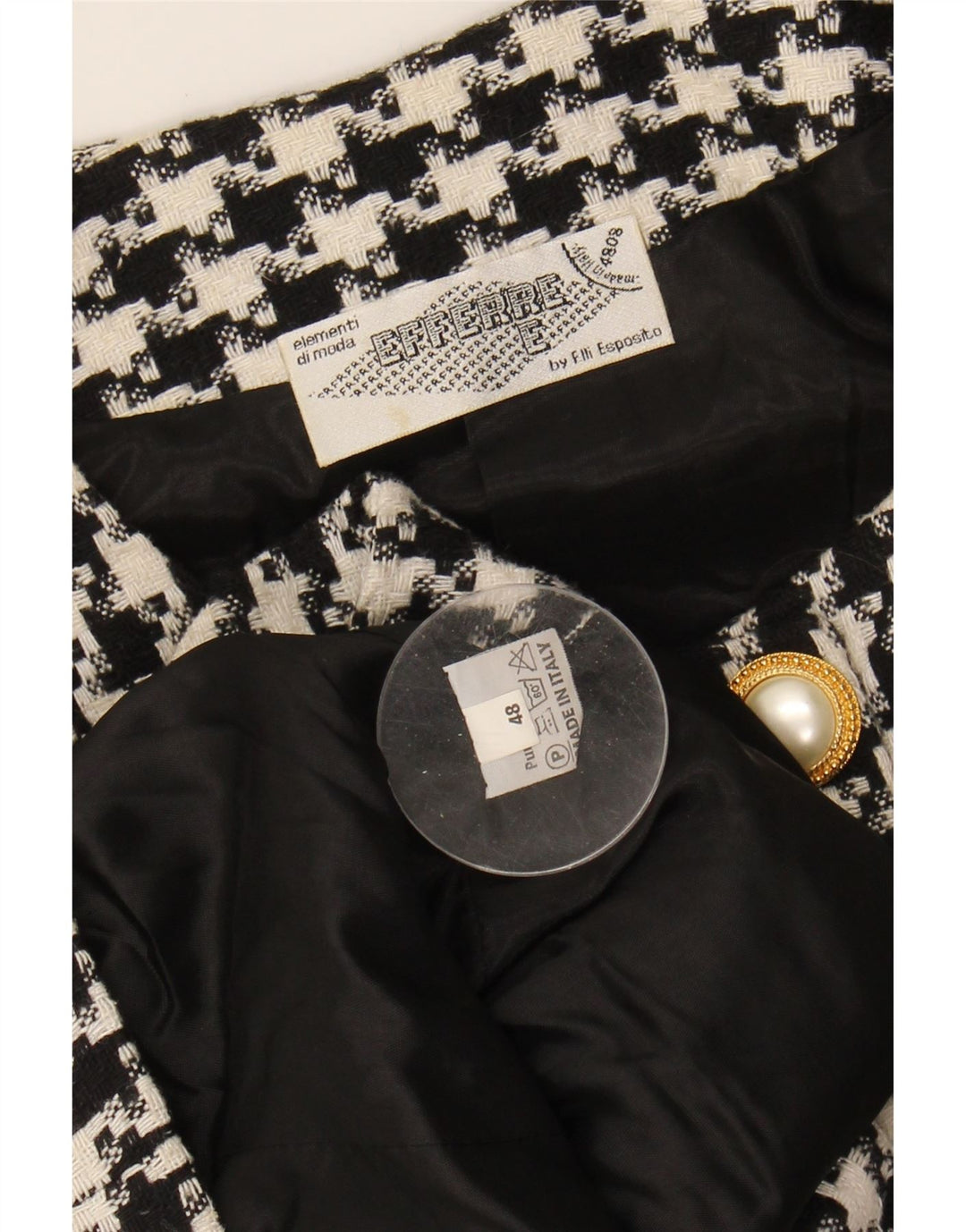 VINTAGE Womens 3 Button Blazer Jacket IT 48 XL Black Houndstooth Wool Vintage Vintage and Second-Hand Vintage from Messina Hembry 