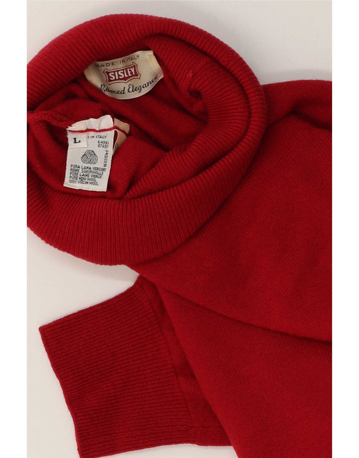 Sisley Mens Roll Neck Jumper Sweater Large Red Virgin Wool