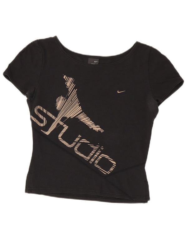 Nike Womens Dri Fit Crop Graphic T-Shirt Top UK 10/12 Medium Black