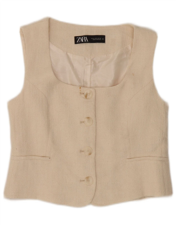 Zara Womens Waistcoat UK 12 Medium Beige Cotton
