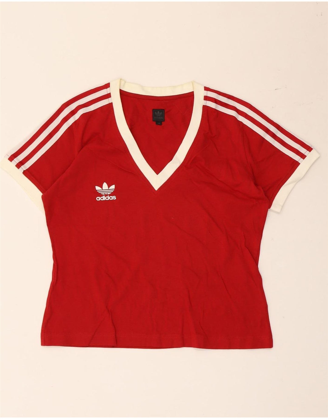 Adidas Womens T-Shirt Top IT 42 Medium Red Cotton