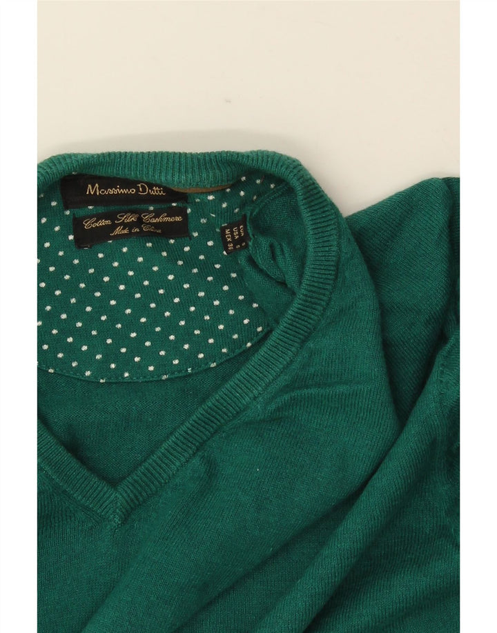 MASSIMO DUTTI Mens V-Neck Jumper Sweater Small Green Cotton