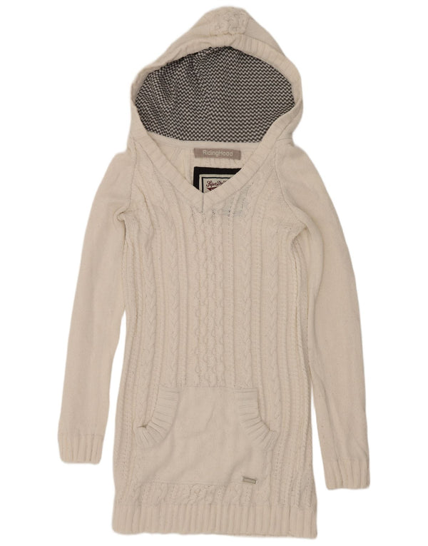 Abito maglione a maniche lunghe con cappuccio da donna Superdry UK 18 XL acrilico bianco