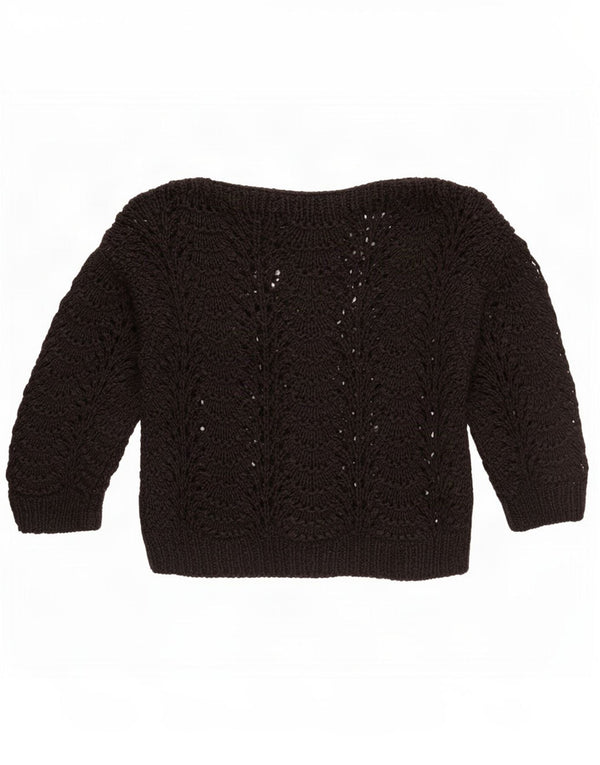 Vintage Womens Crop 3/4 Sleeve Boat Neck Jumper Sweater UK 14 Medium Black