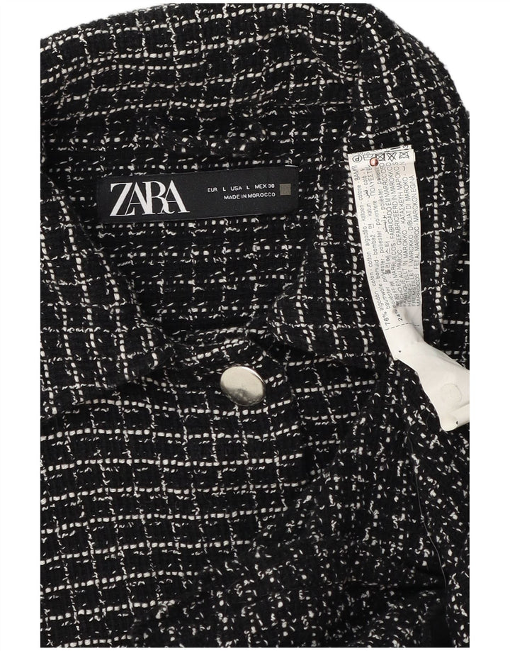 Zara Mujer Chaqueta Bomber UK 40 Grande Algodón A Cuadros Negro