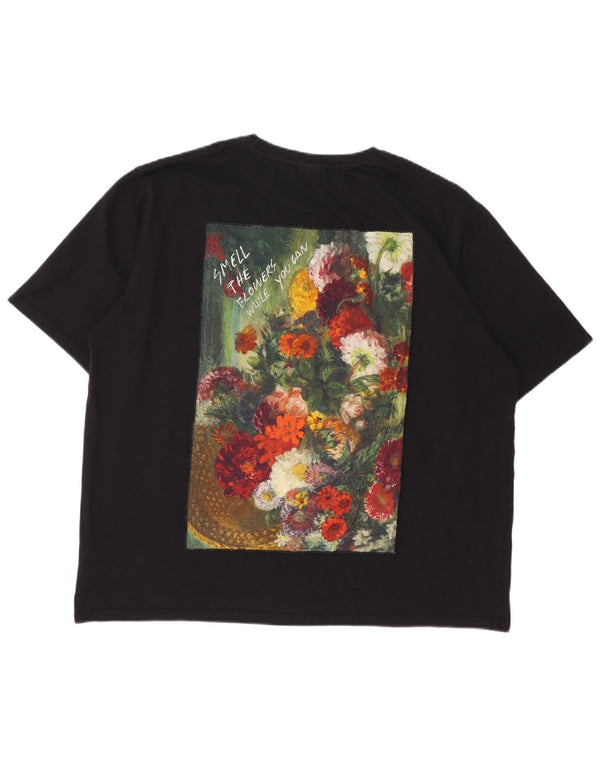 Desigual Dame Grafisk T-Shirt Top UK 20 2XL Sort Blomster Bomuld