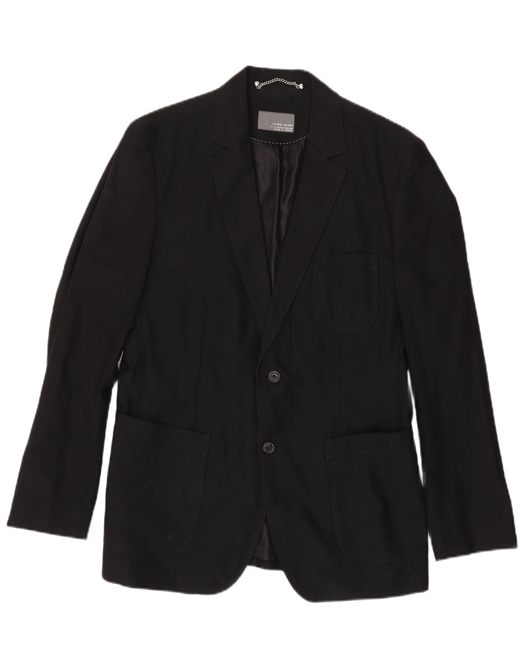 Zara Mens 2 Button Blazer Jacket EU 50 Medium Black Cotton