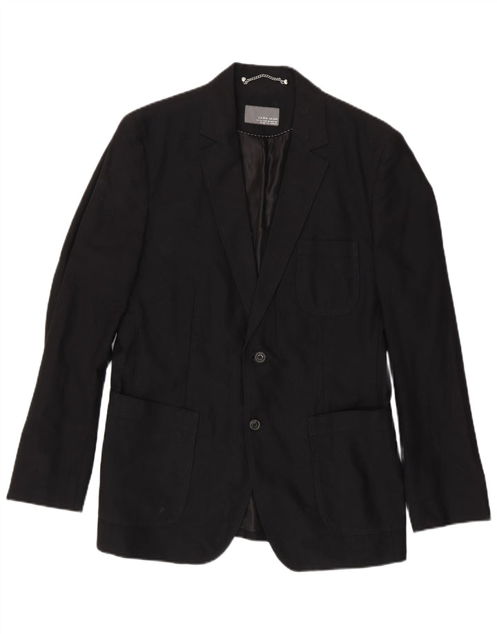 Zara Mens 2 Button Blazer Jacket EU 50 Medium Black Cotton