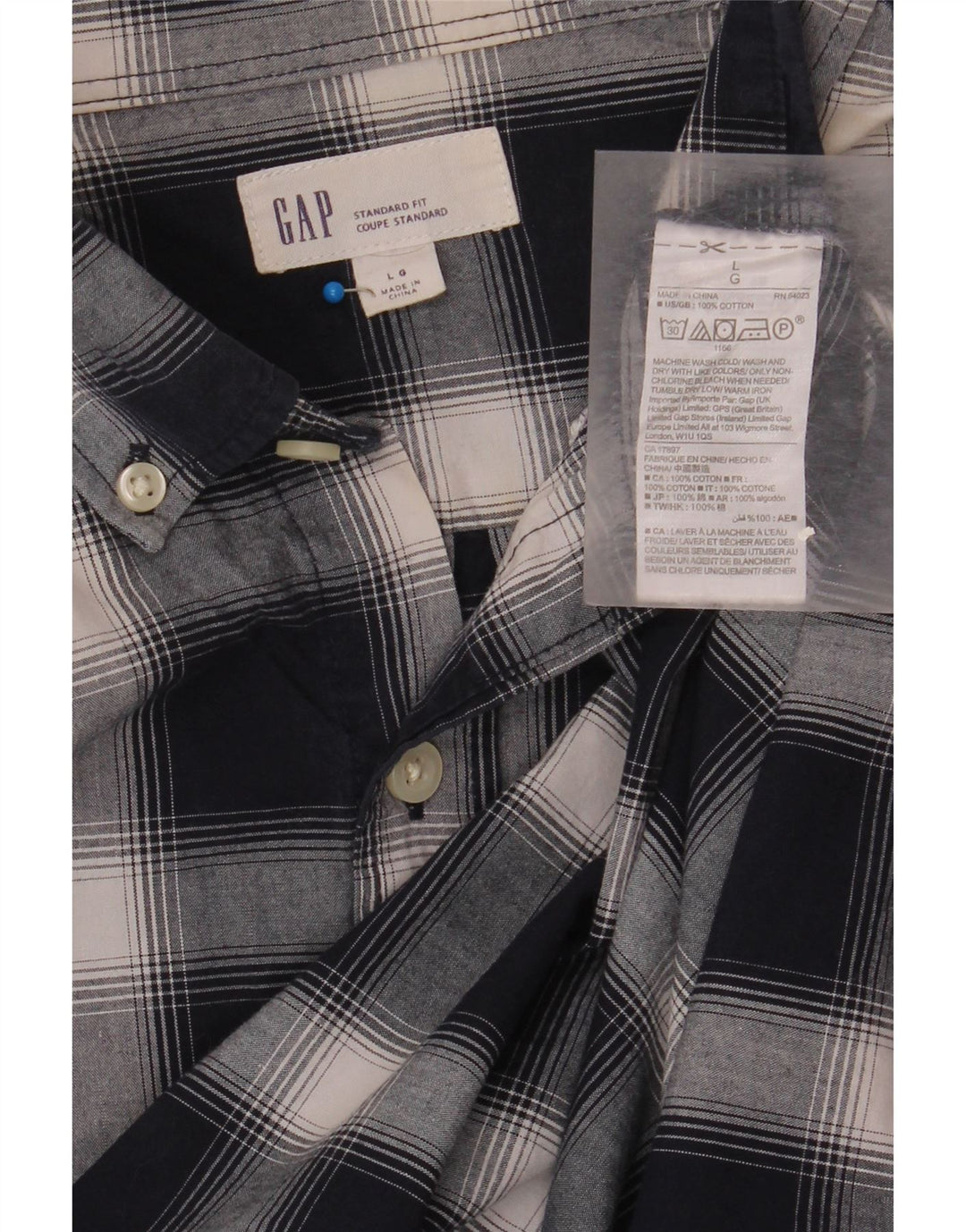 Gap Camicia da uomo con vestibilità standard, grande, in cotone a quadri blu navy