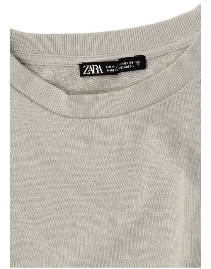 Zara Womens Crop Sweatshirt Jumper UK 14 Medium Grey Cotton