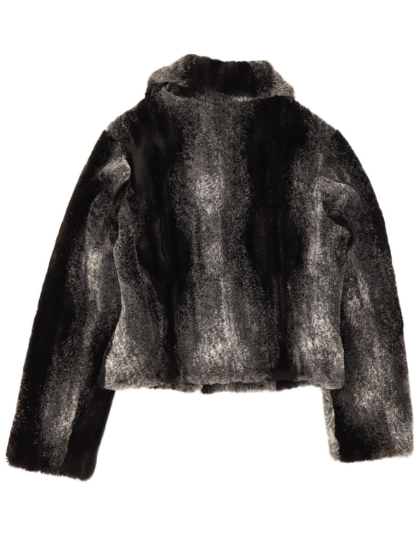CLASSIC Womens Crop Faux Fur Jacket UK 12 Mellem sort stribet akryl
