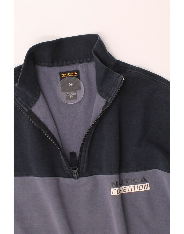 NAUTICA Mens Zip Neck Sweatshirt Jumper Medium Navy Blue Colourblock Vintage Nautica and Second-Hand Nautica from Messina Hembry 