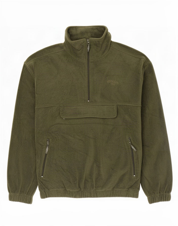 Vintage Mens Anorak Fleece Jumper Large Khaki Polyester