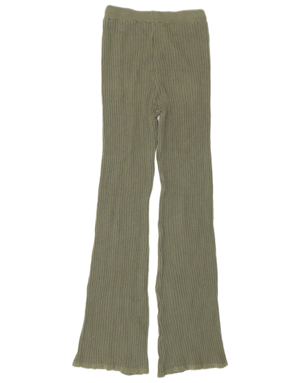Zara Damen Knit Flare Leggings UK 12 Mittelgrünes Polyester
