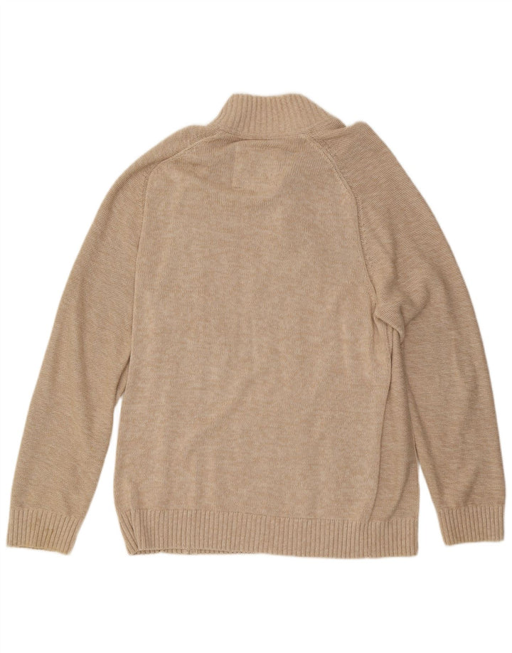 FAT FACE Mens Button Neck Jumper Sweater XL Beige Cotton