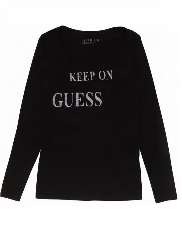 Guess Haut graphique à manches longues pour femme UK 4 XS Noir Coton
