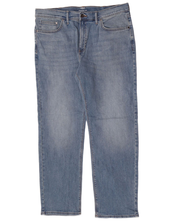 Jeans corti dritti da uomo Marks & Spencer W36 L29 cotone blu