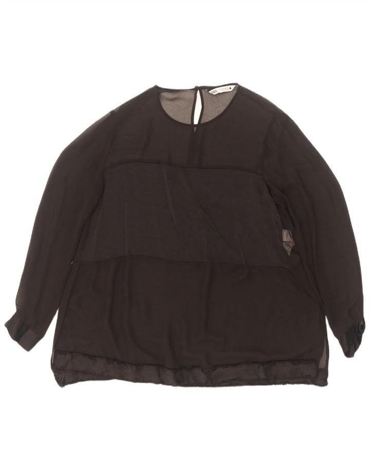 Zara Dame Langærmet Bluse Top UK 10 Small Black Polyester