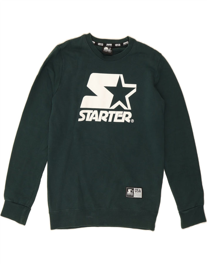 STARTER Womens Graphic Sweatshirt Jumper UK 14 Medium Green Cotton Vintage Starter and Second-Hand Starter from Messina Hembry 